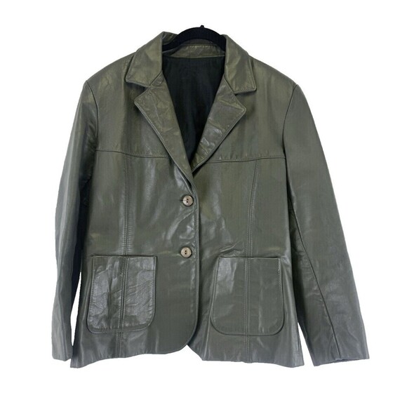 Sears The Leather Shop Jacket Vintage Gray Collar Two Button Pocket Women Medium - Picture 1 of 14